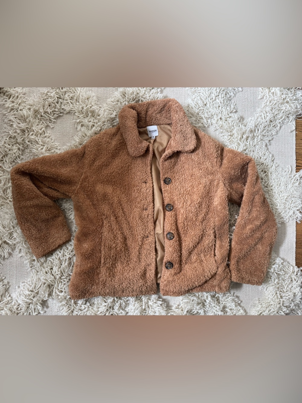 Kensie Soft Plush Button Jacket in Camel Brown